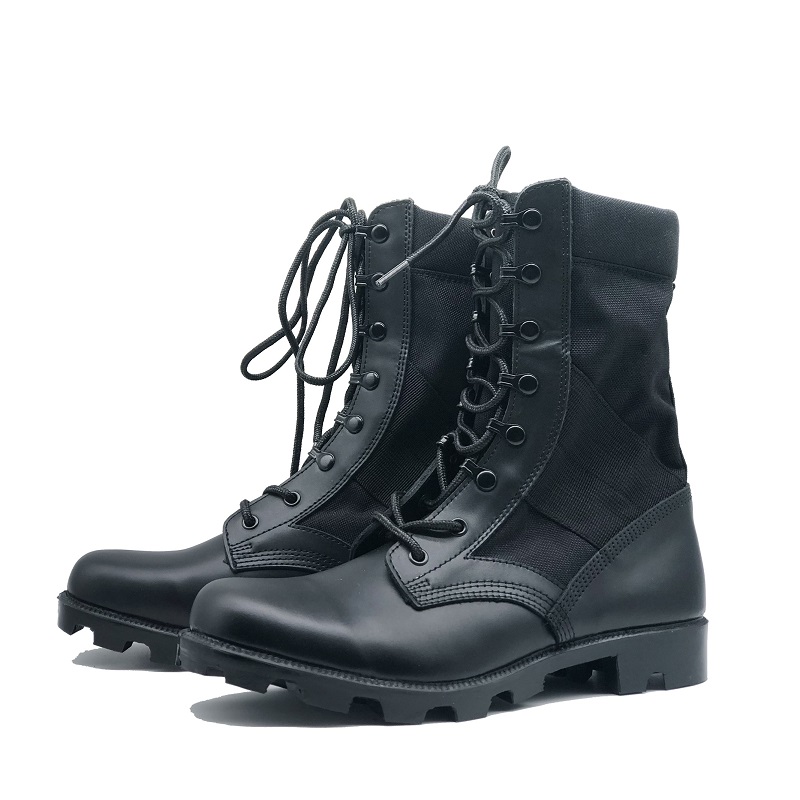 Wholesale Black Genuine Leather Rubber Outsole Tactical Men Jungle Boots
